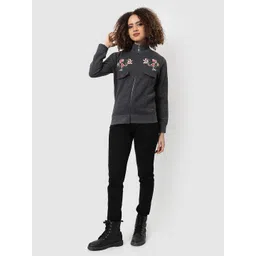 Campus Sutra Women Floral Embroidered Mock Collar Sweatshirt-picture-15