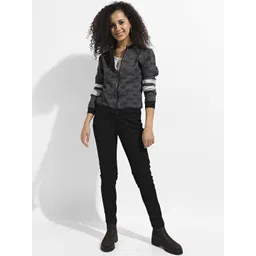 Campus Sutra Women Geometric Lightweight Biker Jacket-picture-14
