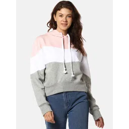 Campus Sutra Women Grey & White Colourblocked Hooded Sweatshirt-picture-33