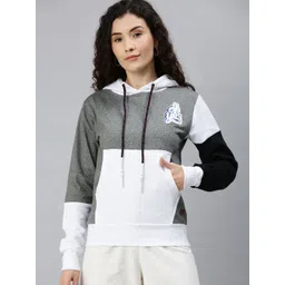 Campus Sutra Women Grey & White Colourblocked Hooded Sweatshirt-picture-34