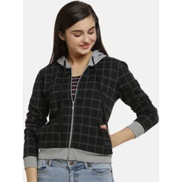 Campus Sutra Women Grey Checked Windcheater Jacket-picture-24