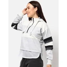 Campus Sutra Women Grey Colour-Blocked Hooded Sweatshirt-picture-44