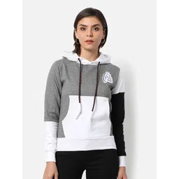 Campus Sutra Women Grey Colourblocked Hooded Sweatshirt-picture-24