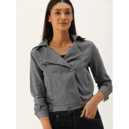 Campus Sutra Women Grey Solid Windcheater Denim Jacket-picture-41