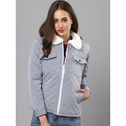 Campus Sutra Women Grey White Windcheater Quilted Jacket-picture-22