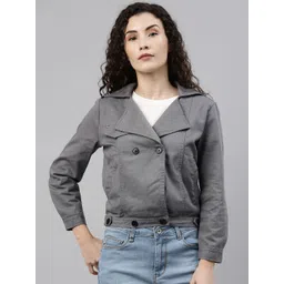 Campus Sutra Women Grey Windcheater Denim Jacket-picture-40
