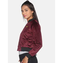 Campus Sutra Women Maroon & Black Windcheater Crop Bomber Jacket image 2