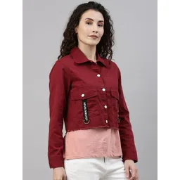 Campus Sutra Women Maroon Cropped Tailored Jacket-picture-36