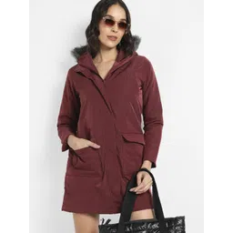 Campus Sutra Women Maroon Floral Windcheater Longline Outdoor Parka Jacket-picture-40