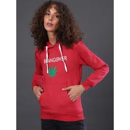 Campus Sutra Women Maroon Printed Cotton Hooded Sweatshirt-picture-24