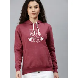 Campus Sutra Women Maroon Printed Hooded Sweatshirt-picture-31