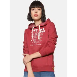 Campus Sutra Women Maroon Printed Hooded Sweatshirt-picture-30