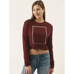 Campus Sutra Women Maroon Printed Round Neck T-shirt-picture-20