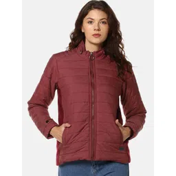 Campus Sutra Women Maroon Solid Windcheater Padded Jacket-picture-41