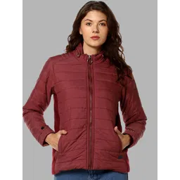 Campus Sutra Women Maroon Windcheater Outdoor Open Front Jacket-picture-42