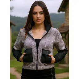 Campus Sutra Women Mock Collar Checked Lightweight Biker Jacket image 1