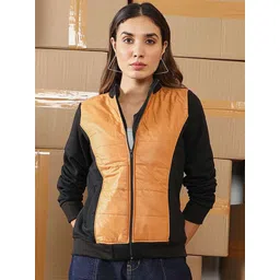 Campus Sutra Women Mock Collar Colourblocked Lightweight Padded Cotton Jacket-picture-23