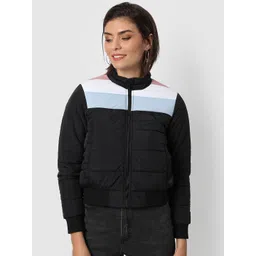 Campus Sutra Women Mock Collar Colourblocked Lightweight Padded Jacket-picture-16