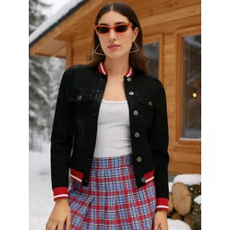 Campus Sutra Women Mock Collar Solid Lightweight Bomber Jacket-picture-19