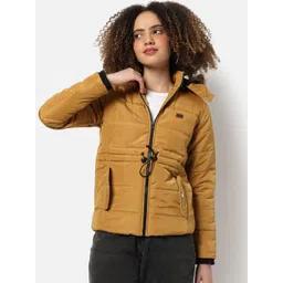 Campus Sutra Women Mustard Windcheater Hooded Longline Outdoor Padded Jacket-picture-40