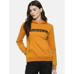 Campus Sutra Women Mustard Yellow Printed Hooded Sweatshirt-picture-22