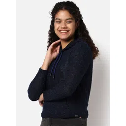 Campus Sutra Women Navy Blue Self-Design Hooded Sweatshirt-picture-32