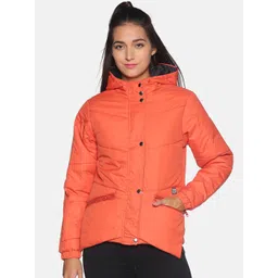 Campus Sutra Women Orange Solid Windcheater Hooded Padded Jacket-picture-13