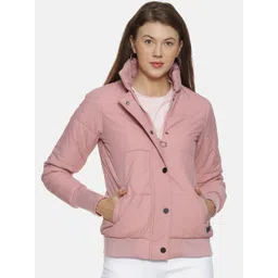 Campus Sutra Women Peach-Coloured Solid Windcheater Padded Jacket-picture-13