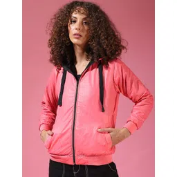 Campus Sutra Women Peach-Coloured Windcheater Bomber Jacket-picture-25