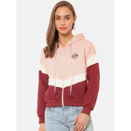 Campus Sutra Women Pink & Maroon Colourblocked Hooded Sweatshirt-picture-36