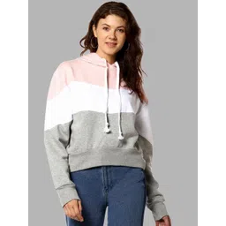 Campus Sutra Women Pink Colourblocked Hooded Cotton Sweatshirt-picture-29