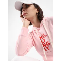 Campus Sutra Women Pink Printed Hooded Cotton Sweatshirt-picture-11