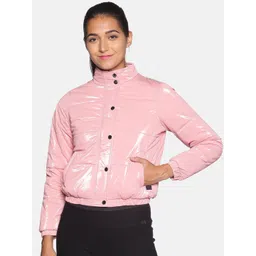 Campus Sutra Women Pink Windcheater Crop Puffer Jacket-picture-37