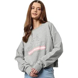 campus sutra Women Printed Sweatshirt Regular Fit for Casual Wear | Full Sleeves | Cotton | Latest Stylish Sweatshirt Crafted with Comfort Fit and High Performance for Everyday Wear-picture-40