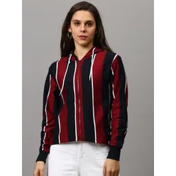 Campus Sutra Women Red & Black Striped Hooded Sweatshirt-picture-30