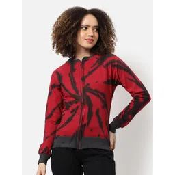Campus Sutra Women Red & Black Tie-Dye Regular Fit Zipper Sweatshirt-picture-17