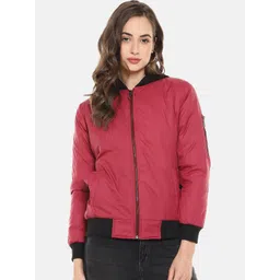 Campus Sutra Women Red & Black Windcheater Bomber Jacket-picture-33
