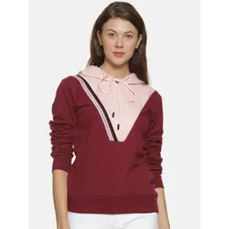Campus Sutra Women Red & Pink Colourblocked Cotton Sweatshirt-picture-41