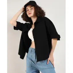 campus sutra Women Relaxed Fit Shirt with Spread Collar-picture-13