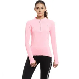 campus sutra Women Solid Mandarin Collar Polyester Pink T-Shirt-picture-14