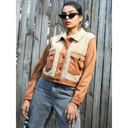 Campus Sutra Women Spread Collar Solid Lightweight Sherpa Jacket-picture-25