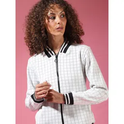 Campus Sutra Women White & Black Checked Windcheater Bomber Jacket-picture-34