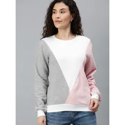 Campus Sutra Women White & Pink Colourblocked Pullover Sweatshirt-picture-23