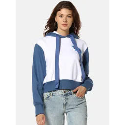 Campus Sutra Women White Colourblocked Hooded Sweatshirt-picture-25
