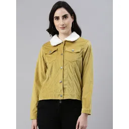 Campus Sutra Women Yellow Corduroy Outdoor Tailored Jacket-picture-39