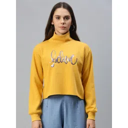 Campus Sutra Women Yellow Embellished Cropped Sweatshirt-picture-43