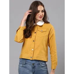 Campus Sutra Women Yellow White Windcheater Outdoor Denim Jacket-picture-17