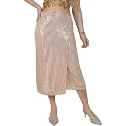 campus sutra Women's Denim Calf Length Skirts For Casual Wear | Light-Wash | High-Rise | Skirts Crafted With Comfort Fit For Everyday Wear-picture-43