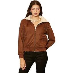 campus sutra Women's Fleece-Lined Biker Jacket For Casual Wear | Spread Collar | Long Sleeve | Zipper Closure | Jacket Crafted With Comfort Fit For Everyday Wear-picture-19
