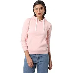 campus sutra Women's Hoodie for Casual Wear | Hooded Neck | Long Sleeve | Drawstring Closure | Cotton Sweatshirt Crafted with Comfort Fit for Everyday Wear | Pink-picture-25